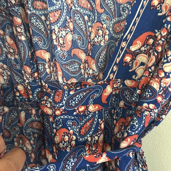 Zesica women blue, orange & cream paisley boho festival maxi wrap dress - Picture 12 of 12